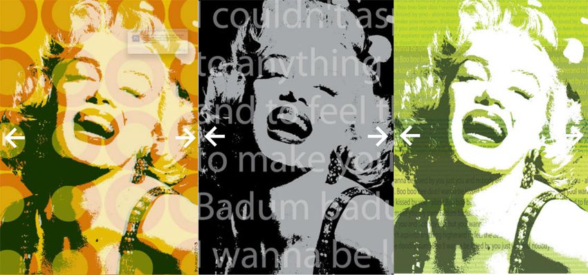 Voorbeelden van gecutomized behang/in dit geval Marylin Monroe als aansprekend icoon.