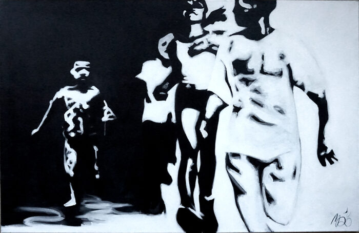 Running Scared-acryl op canvas 150/100 cm 2011