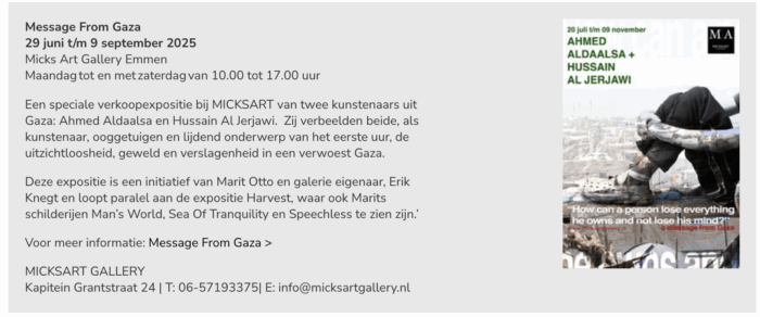 Message From Gaza -Uitgelicht Galerie de Ploegh