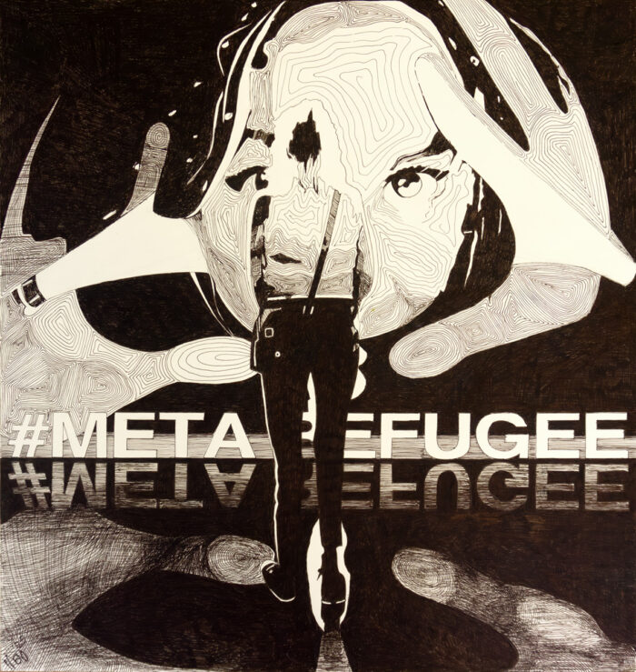 META REFUGEE- 2025- Pen and ink on paper - 70 x 70 cm