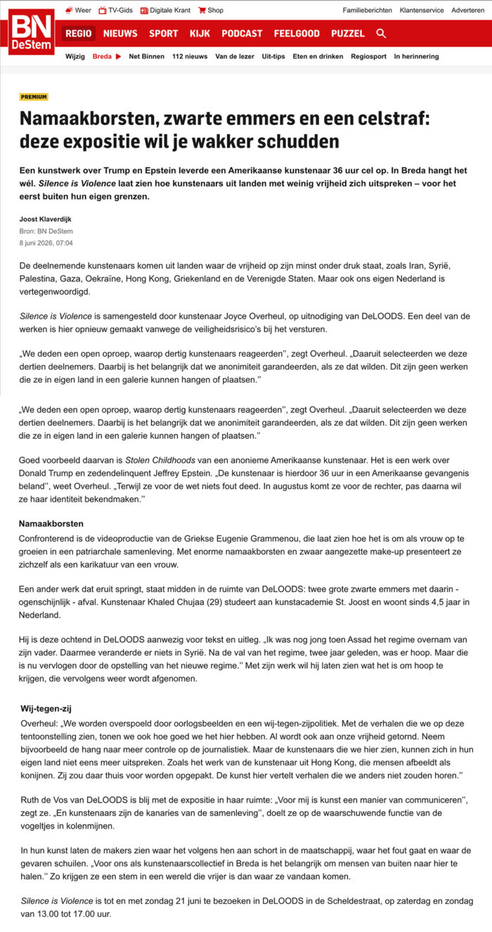 De Stem, Breda over de expositie Silence= Violence