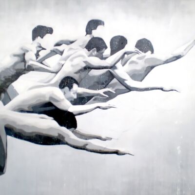 Lost & found, acryl op doek, 1.50h/200 cm breed.