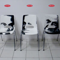 Chairmen: Change, Analyse and Realize. Mixed media: print, stoel, verf, lijm. Chairmen: Change, Analyse and Realize. Mixed media: print, stoel, verf, lijm.