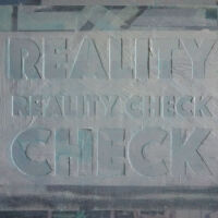 Reality Check- Mixed media. Tape en acryl  op aluminum 30/40 cm Kunst- Marit Otto- Mixed media- Reality Check-2018